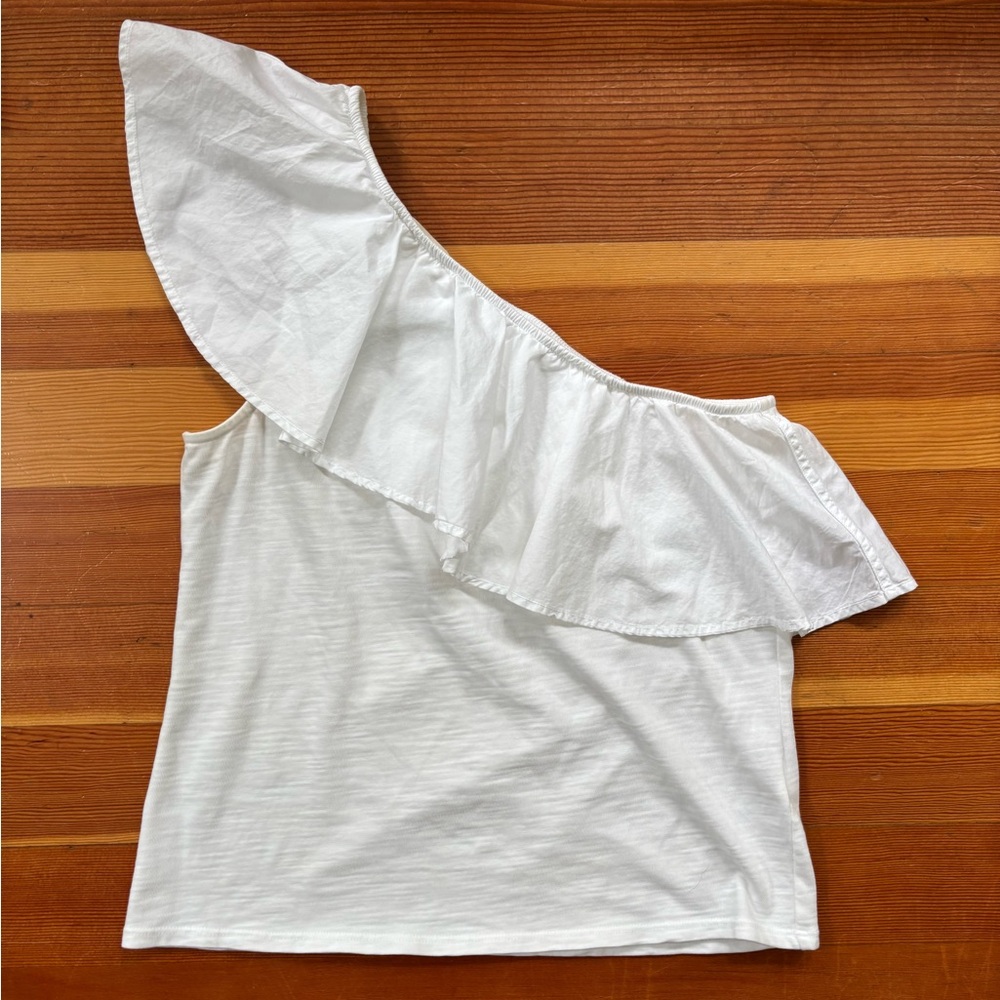 Nation LTD White Noella One-Shoulder Ruffle Blouse